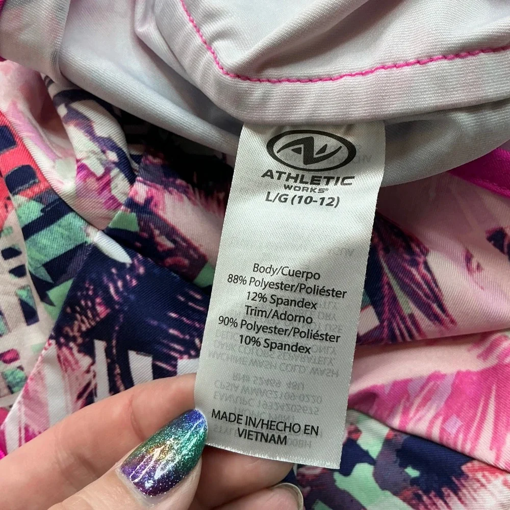 Athletic Works Pink Tropical Romper Kids Sz L 10-12 Crisscross Back AWG29S200BH